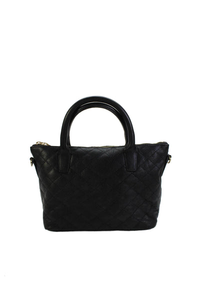 Barneys New York Womens Leather Quilted Top Handle Bag Black