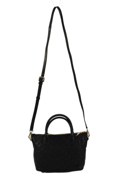 Barneys New York Womens Leather Quilted Top Handle Bag Black