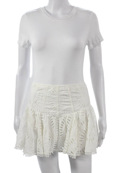 Charo Ruiz Women Flare Skirt White Geometric 70% Cotton Zip Short Size L