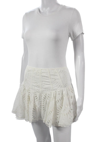 Charo Ruiz Women Flare Skirt White Geometric 70% Cotton Zip Short Size L