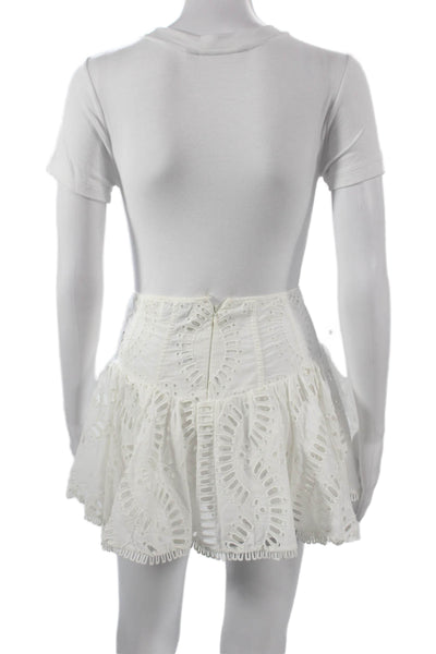 Charo Ruiz Women Flare Skirt White Geometric 70% Cotton Zip Short Size L