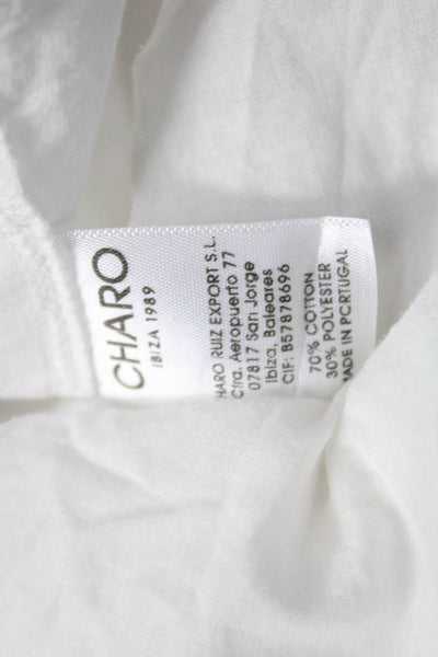 Charo Ruiz Women Flare Skirt White Geometric 70% Cotton Zip Short Size L