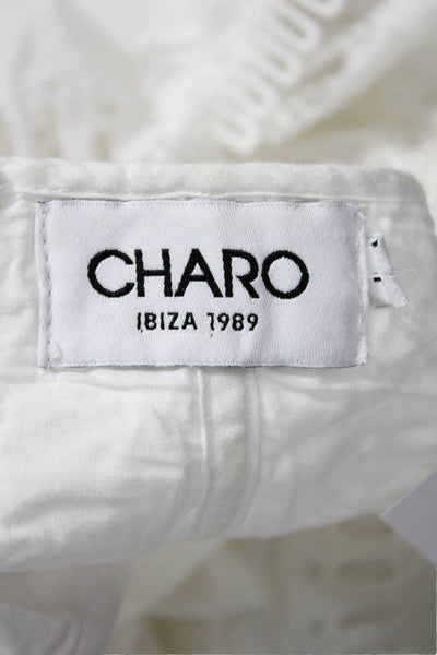 Charo Ruiz Women Flare Skirt White Geometric 70% Cotton Zip Short Size L
