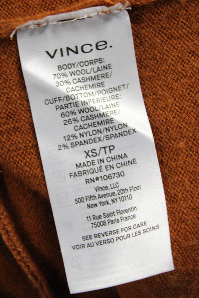 Vince Womens Orange Wool Mock Neck Pullover Long Sleeve Petite Size XS