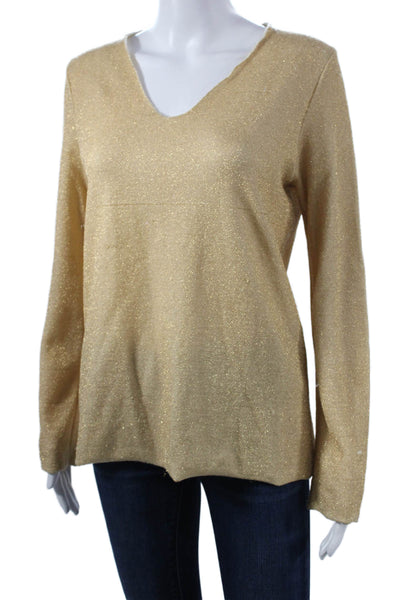 Comme Des Garcons Women Pullover V-Neck Wool Gold Long Sleeve Size M