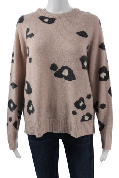 360 Cashmere Women Cashmere Pullover Sweater Beige Animal Print Size S