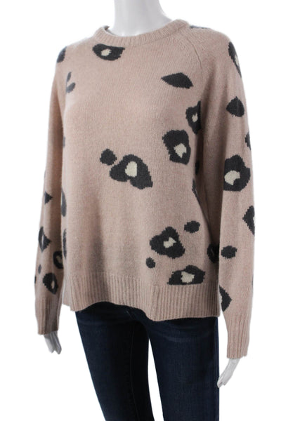 360 Cashmere Women Cashmere Pullover Sweater Beige Animal Print Size S
