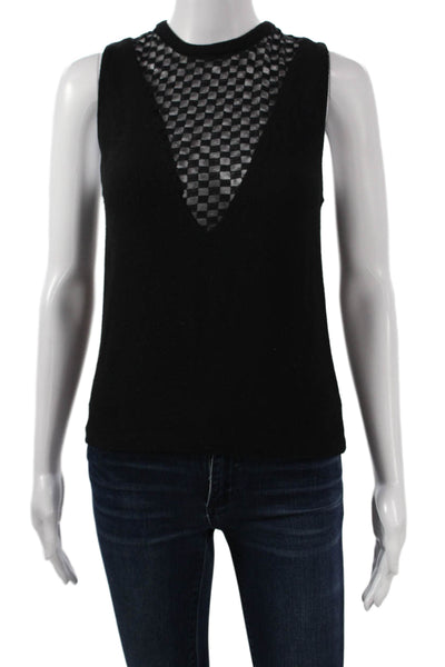 ALC Womens Basic Sleeveless Tank Black Viscose Check High Neck Button Size XS