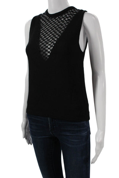 ALC Womens Basic Sleeveless Tank Black Viscose Check High Neck Button Size XS