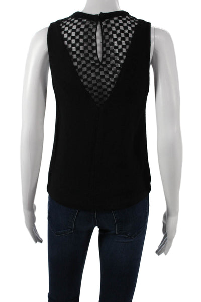 ALC Womens Basic Sleeveless Tank Black Viscose Check High Neck Button Size XS