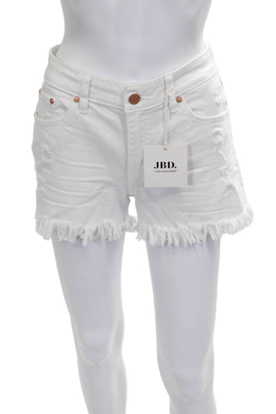 JBD Womens White Cut-Off Cotton Button Shorts Size S