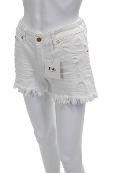 JBD Womens White Cut-Off Cotton Button Shorts Size S