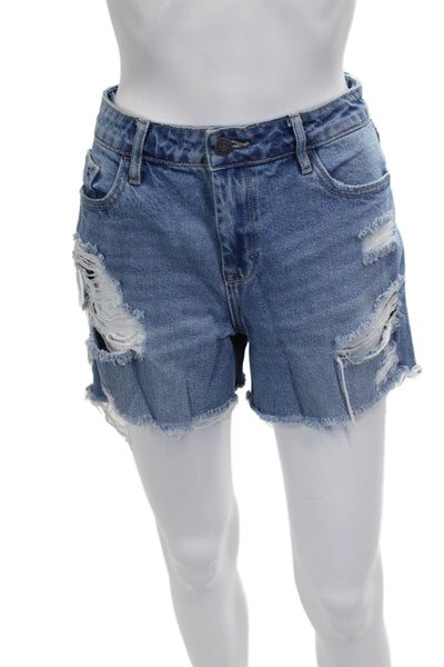Hidden Womens Cut-Off Cotton Blue Shorts Button Size M