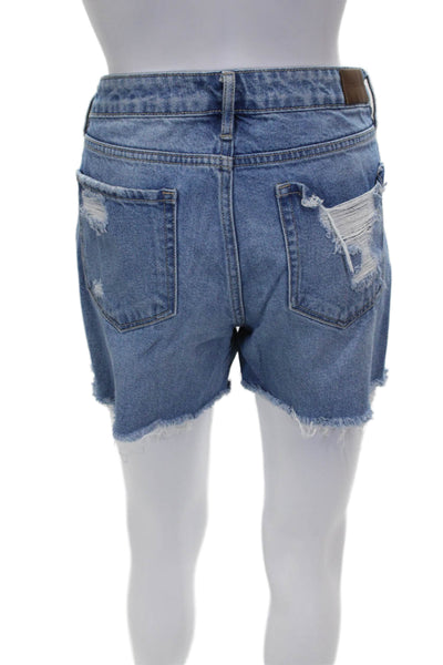 Hidden Womens Cut-Off Cotton Blue Shorts Button Size M