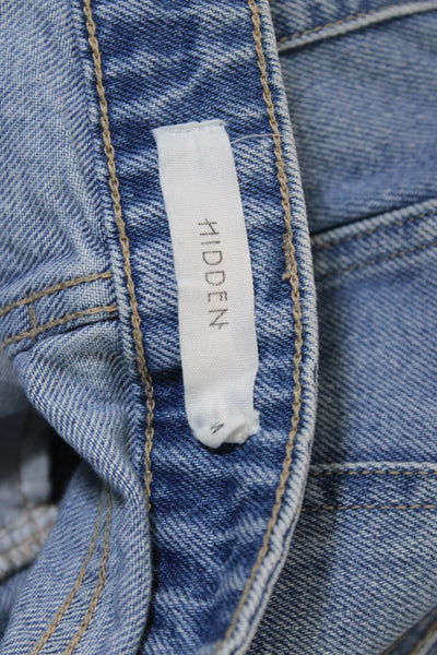 Hidden Womens Cut-Off Cotton Blue Shorts Button Size M