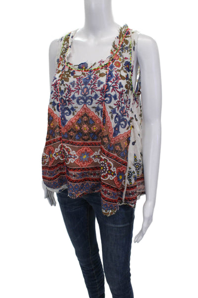 Raga Womens Multicolor Floral Cotton Scoop Neck Sleeveless Tunic Size S