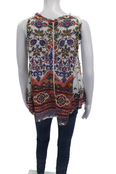 Raga Womens Multicolor Floral Cotton Scoop Neck Sleeveless Tunic Size S