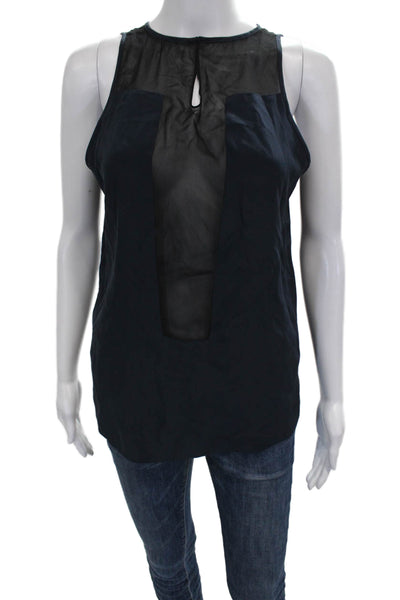 Parker Womens Blue Silk Basic Sleeveless Tank Round Neck Size M