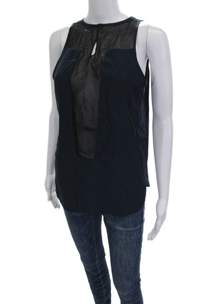 Parker Womens Blue Silk Basic Sleeveless Tank Round Neck Size M