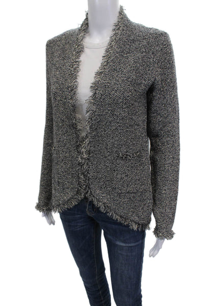 Zara Knit Women Cardigan Gray Viscose Open Front Long Sleeve Size M