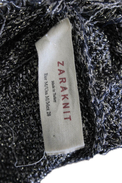 Zara Knit Women Cardigan Gray Viscose Open Front Long Sleeve Size M