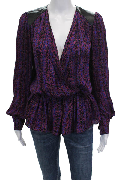 Parker Womens Basic Silk V-Neck Long Sleeve Animal Print Blouse Size XS