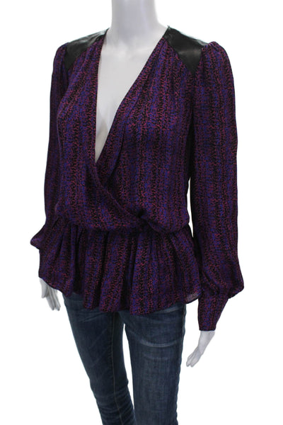 Parker Womens Basic Silk V-Neck Long Sleeve Animal Print Blouse Size XS