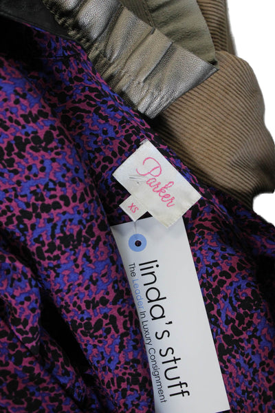 Parker Womens Basic Silk V-Neck Long Sleeve Animal Print Blouse Size XS