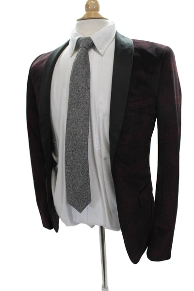 Paisley & Gray Men Tuxedo Blazer Red Plaid Polyester Size 36