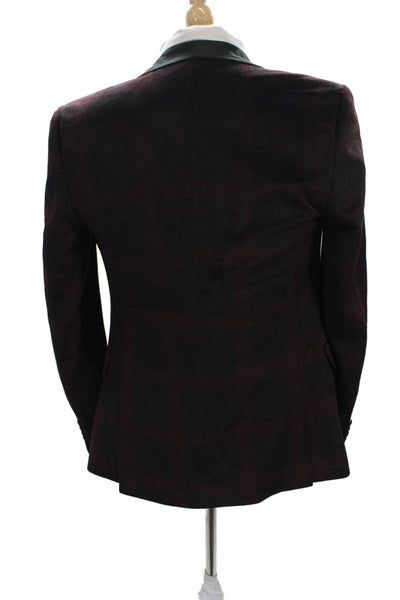 Paisley & Gray Men Tuxedo Blazer Red Plaid Polyester Size 36