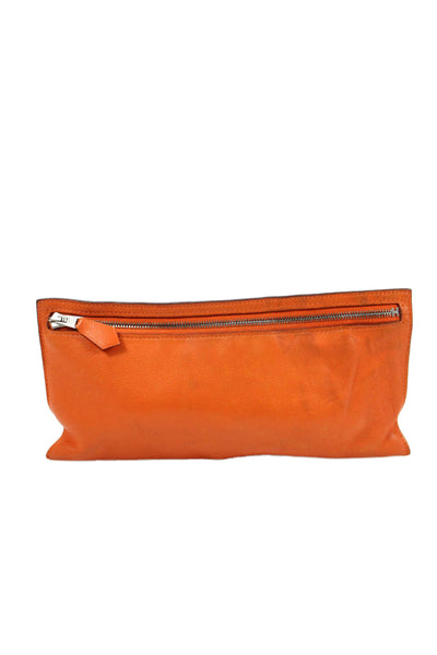Hermes Womens Leather Zippered Soft Pouch Orange