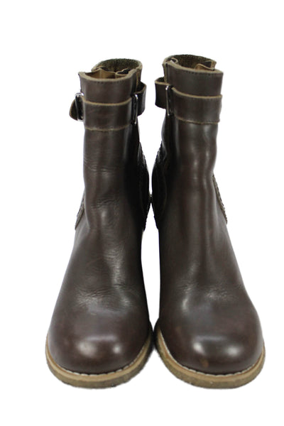 See by Chloe Womens Leather Buckle Wedge Heels Ankle Boots Shoes Brown Sz 6