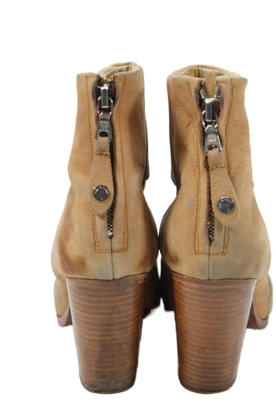 Rag & Bone Womens Leather Block Heels Ankle Boots Shoes Light Brown Size 10