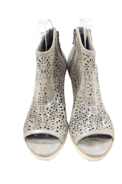 Rinaldi Womens Floral Cutout Peep Toe Zip Heeled Booties Beige Size 7