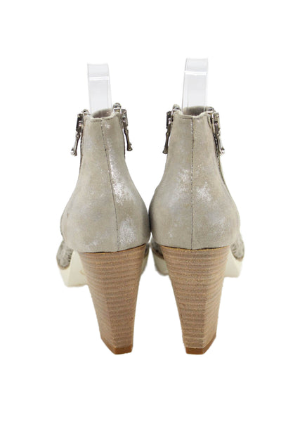 Rinaldi Womens Floral Cutout Peep Toe Zip Heeled Booties Beige Size 7