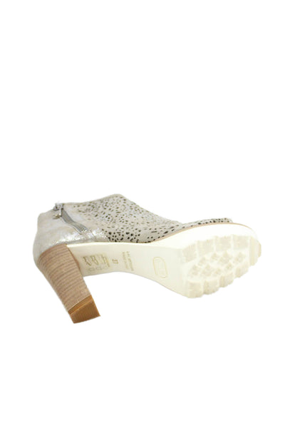 Rinaldi Womens Floral Cutout Peep Toe Zip Heeled Booties Beige Size 7