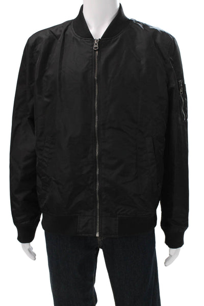 Levi Strauss & Co Mens Black Nylon Bomber Jacket Zip Closure Size L