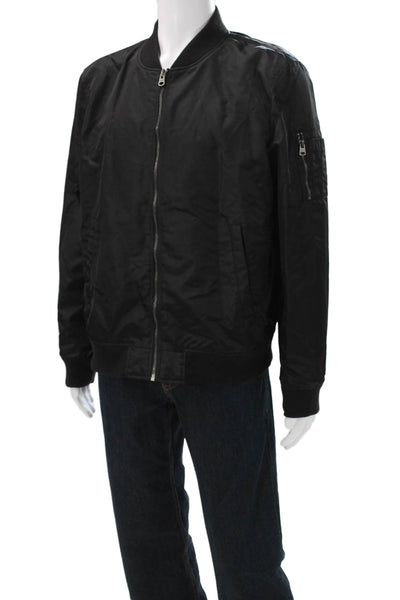 Levi Strauss & Co Mens Black Nylon Bomber Jacket Zip Closure Size L