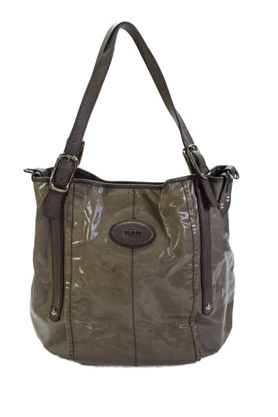 Tods Womens Leather Trim Detail Buckled Tote Bag Gray