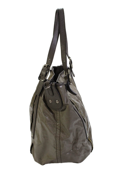 Tods Womens Leather Trim Detail Buckled Tote Bag Gray