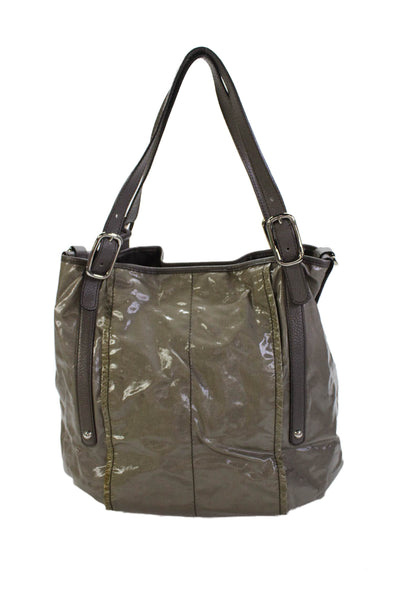 Tods Womens Leather Trim Detail Buckled Tote Bag Gray