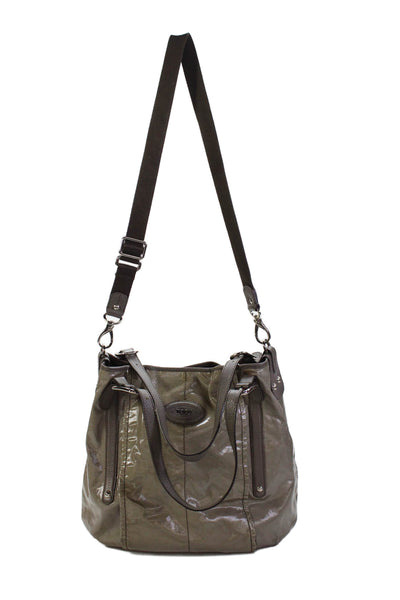 Tods Womens Leather Trim Detail Buckled Tote Bag Gray