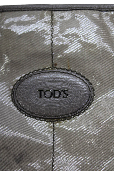 Tods Womens Leather Trim Detail Buckled Tote Bag Gray