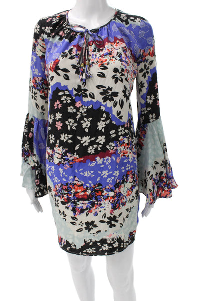 Yumi Kim Womens Multicolor Silk Floral Shift Dress Longsleeve Size XS