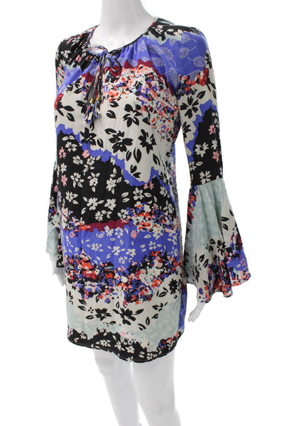Yumi Kim Womens Multicolor Silk Floral Shift Dress Longsleeve Size XS