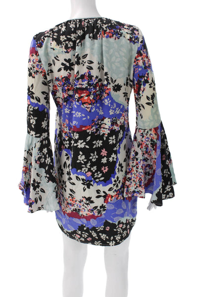 Yumi Kim Womens Multicolor Silk Floral Shift Dress Longsleeve Size XS