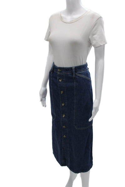 Massimo Dutti Women Straight Pencil Cotton Button Solid Blue Skirt Size 8