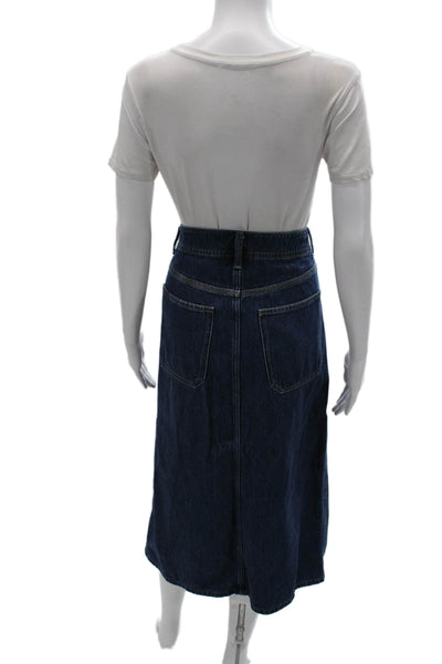 Massimo Dutti Women Straight Pencil Cotton Button Solid Blue Skirt Size 8