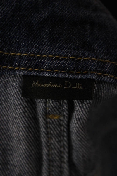 Massimo Dutti Women Straight Pencil Cotton Button Solid Blue Skirt Size 8