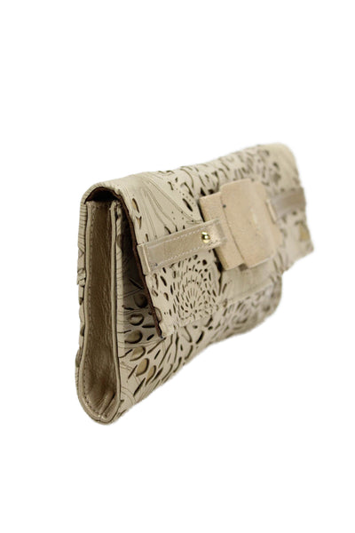 R&Y Augousti Womens Laser Cut Detail Leather Long Wallet Beige